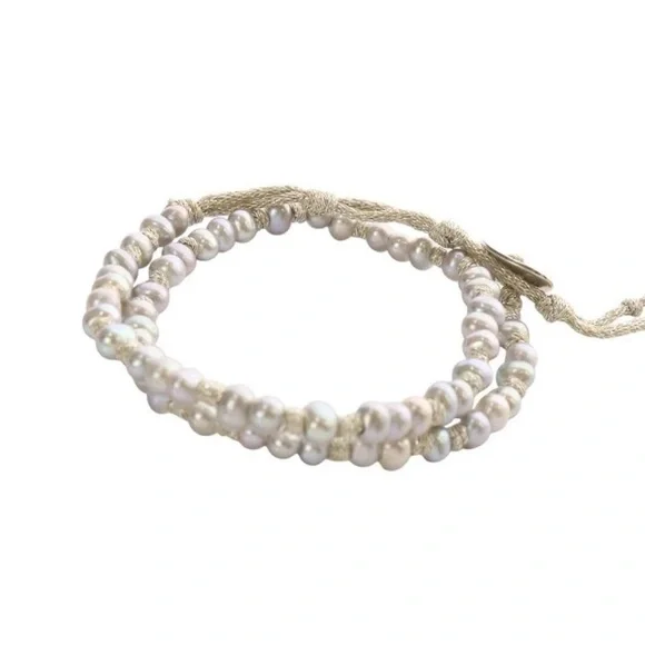 Chan Luu soft grey pearl metallic cord naked wrap adjustable bracelet - Picture 13 of 13